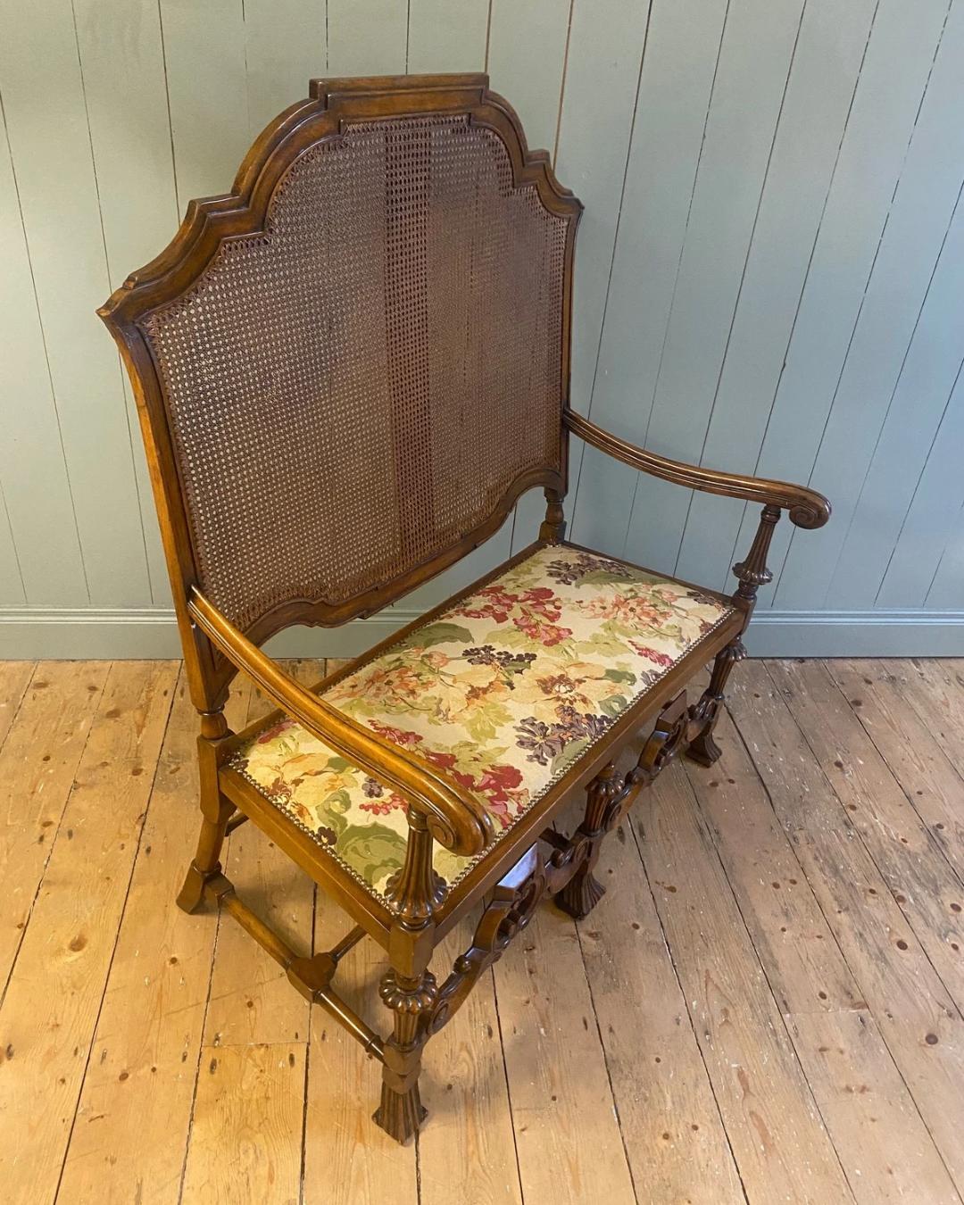 Liberty of London style Upholstered Cane Back Settee