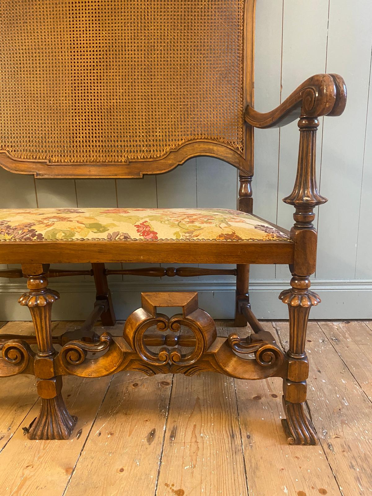 Liberty of London style Upholstered Cane Back Settee