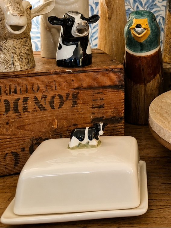 Hand Painted Friesian Cow Butter Dish