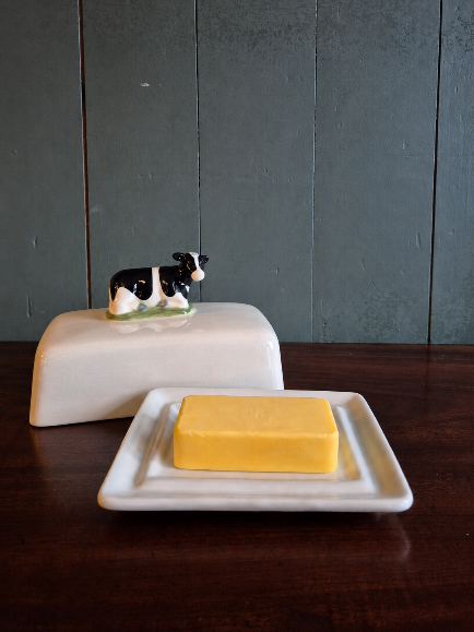 Hand Painted Friesian Cow Butter Dish