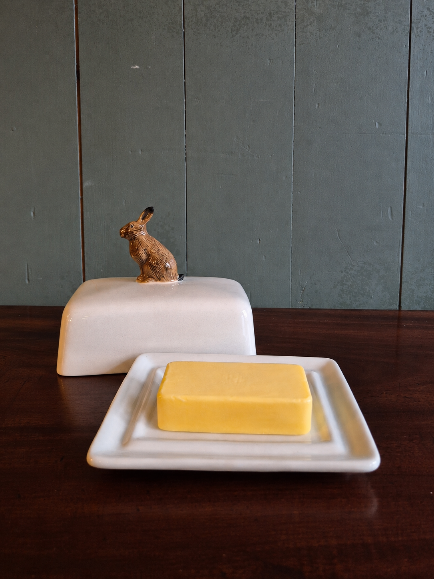 Hand Painted Hare Butter Dish