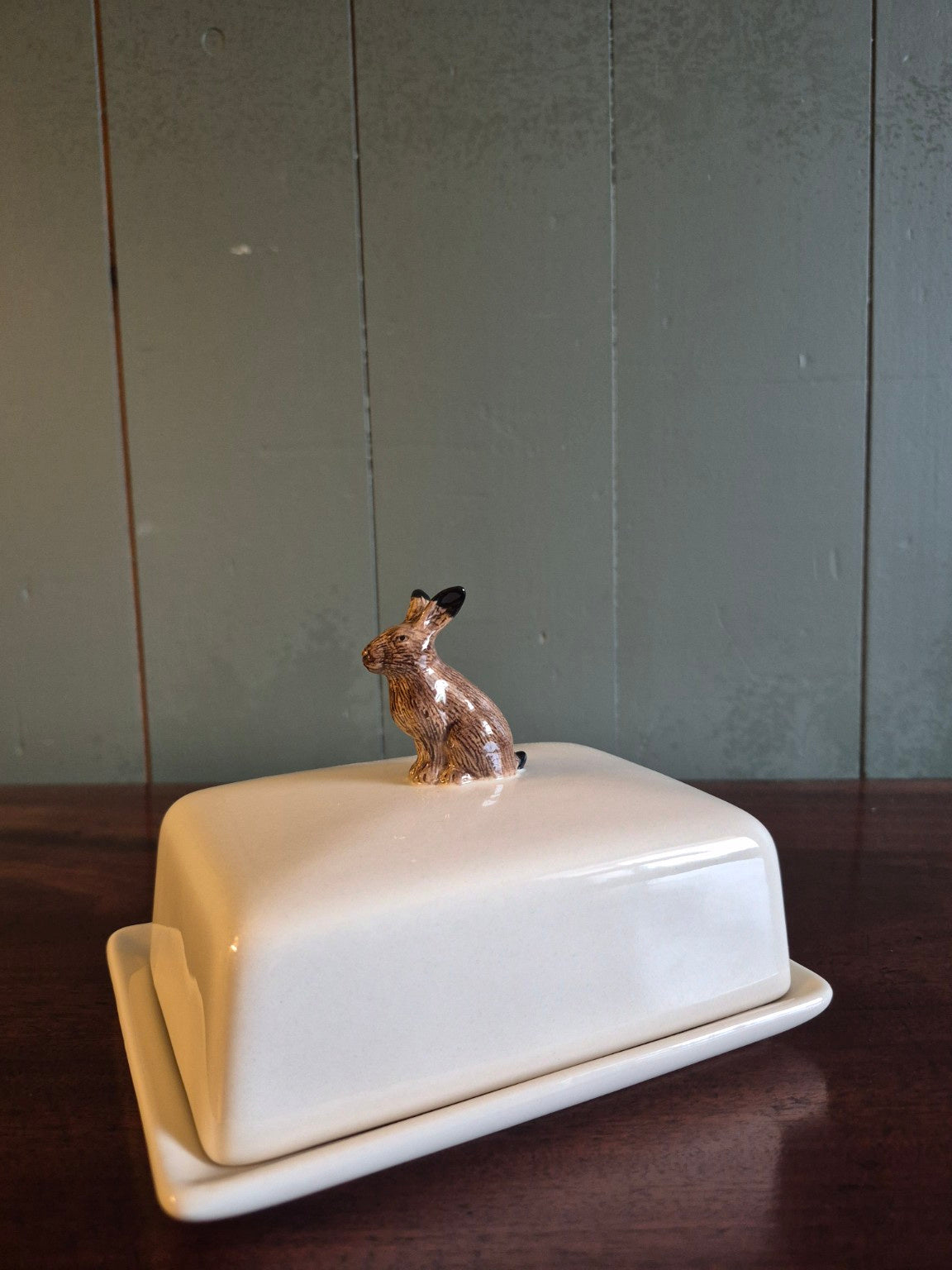 Hand Painted Hare Butter Dish