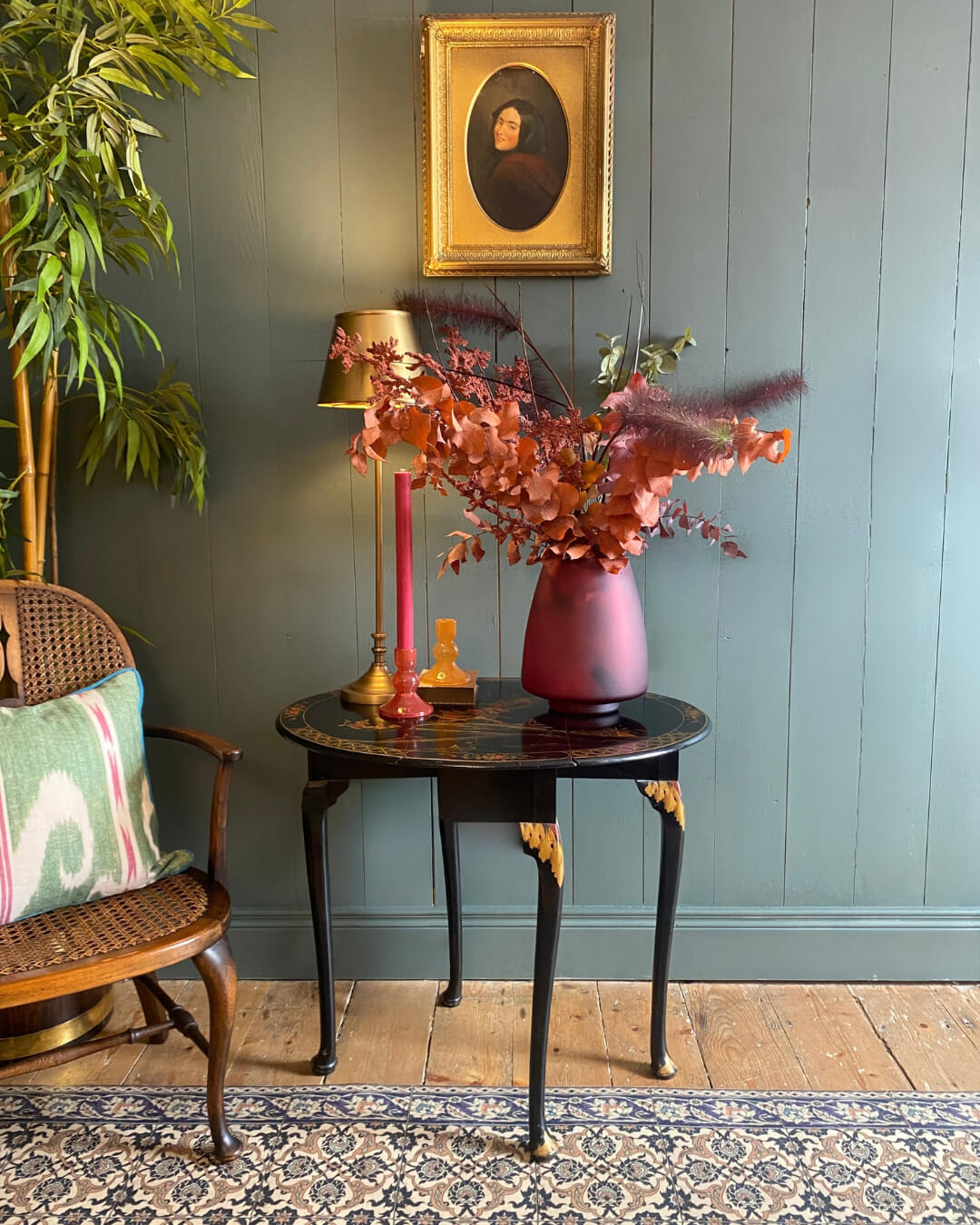 Chinoiserie Laquered Drop Leaf Side Table c1950s