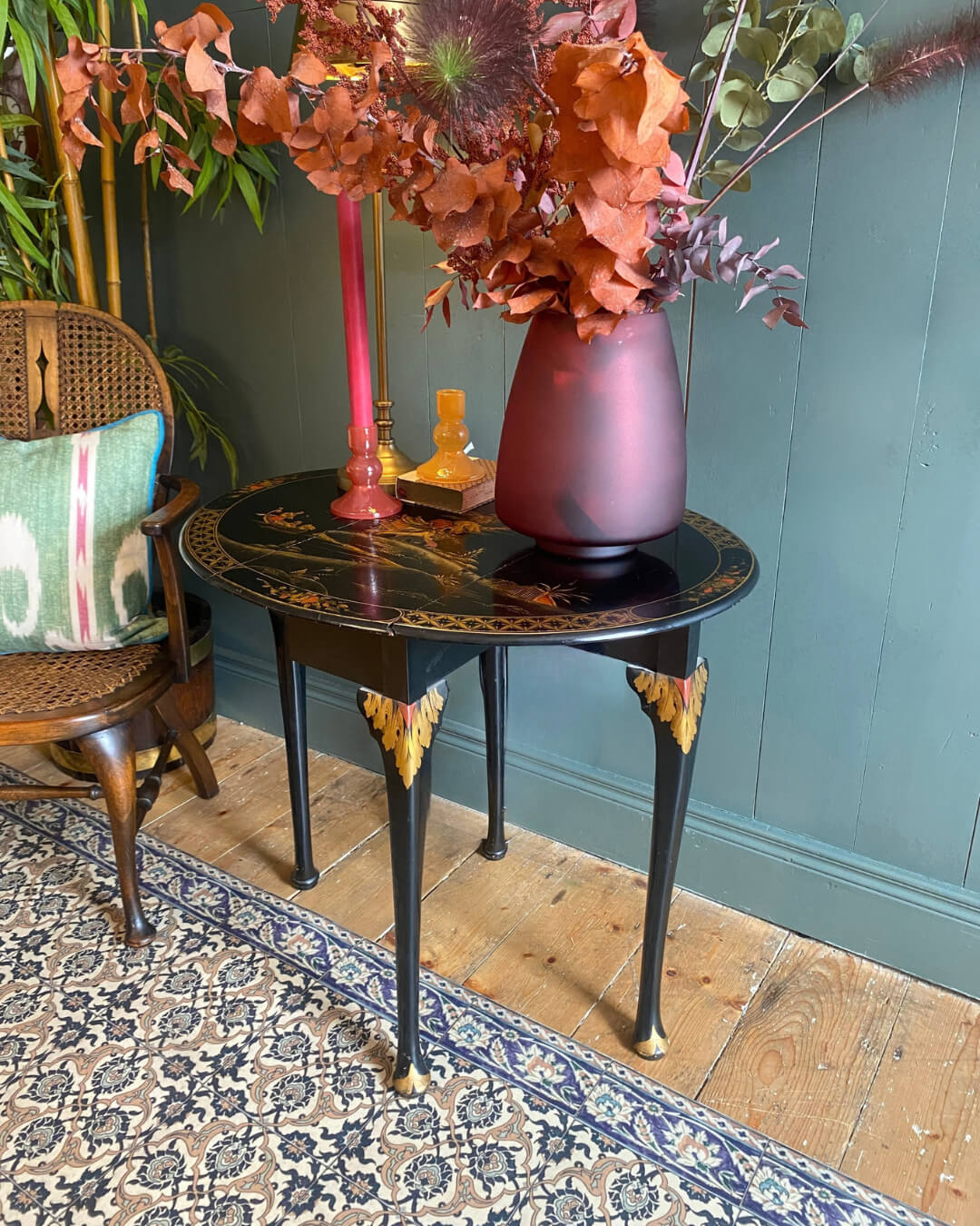 Chinoiserie Laquered Drop Leaf Side Table c1950s