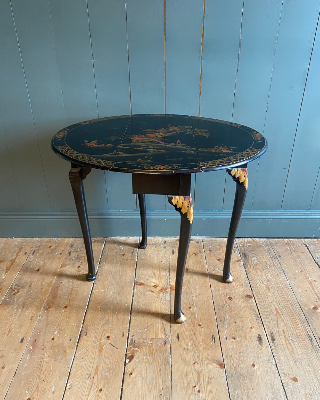 Chinoiserie Laquered Drop Leaf Side Table c1950s