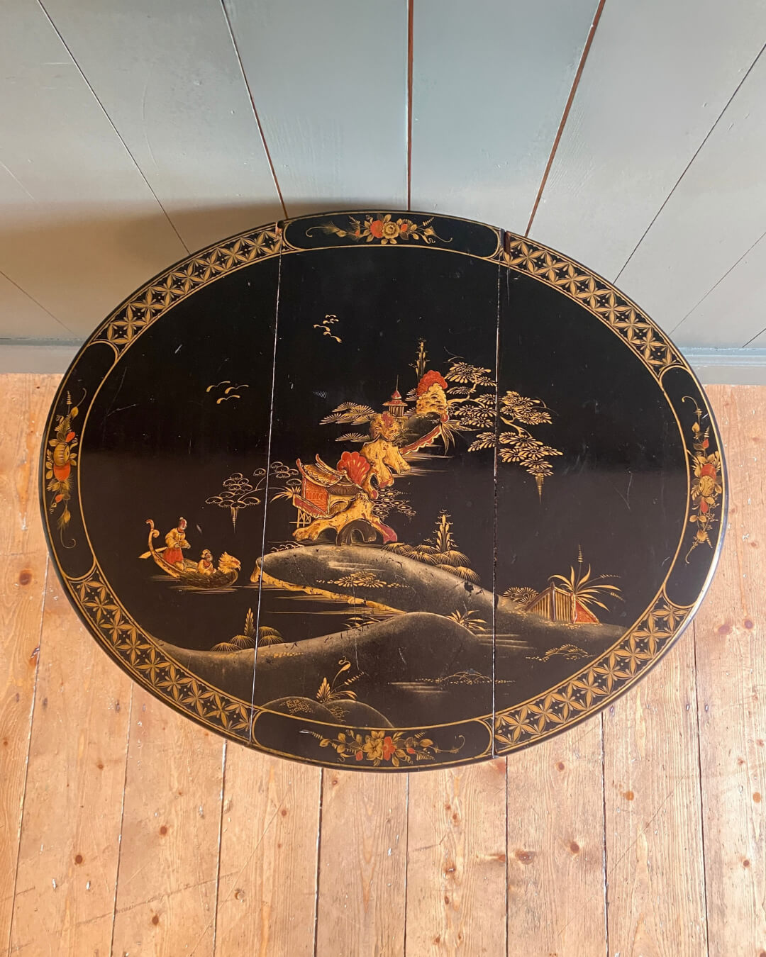 Chinoiserie Laquered Drop Leaf Side Table c1950s