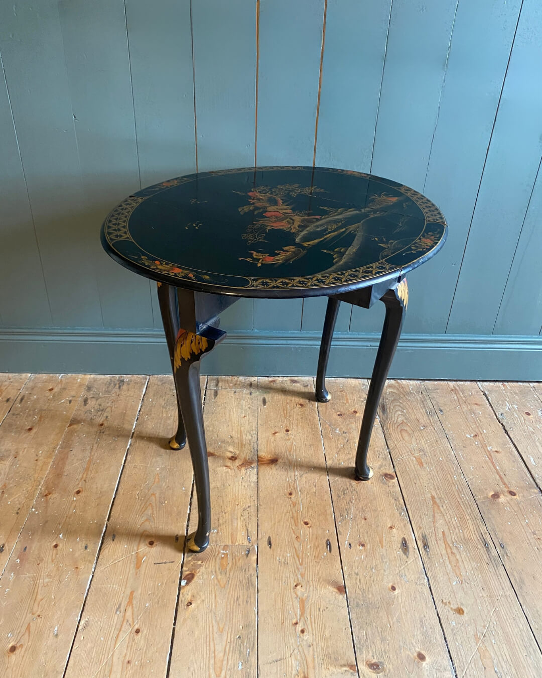 Chinoiserie Laquered Drop Leaf Side Table c1950s