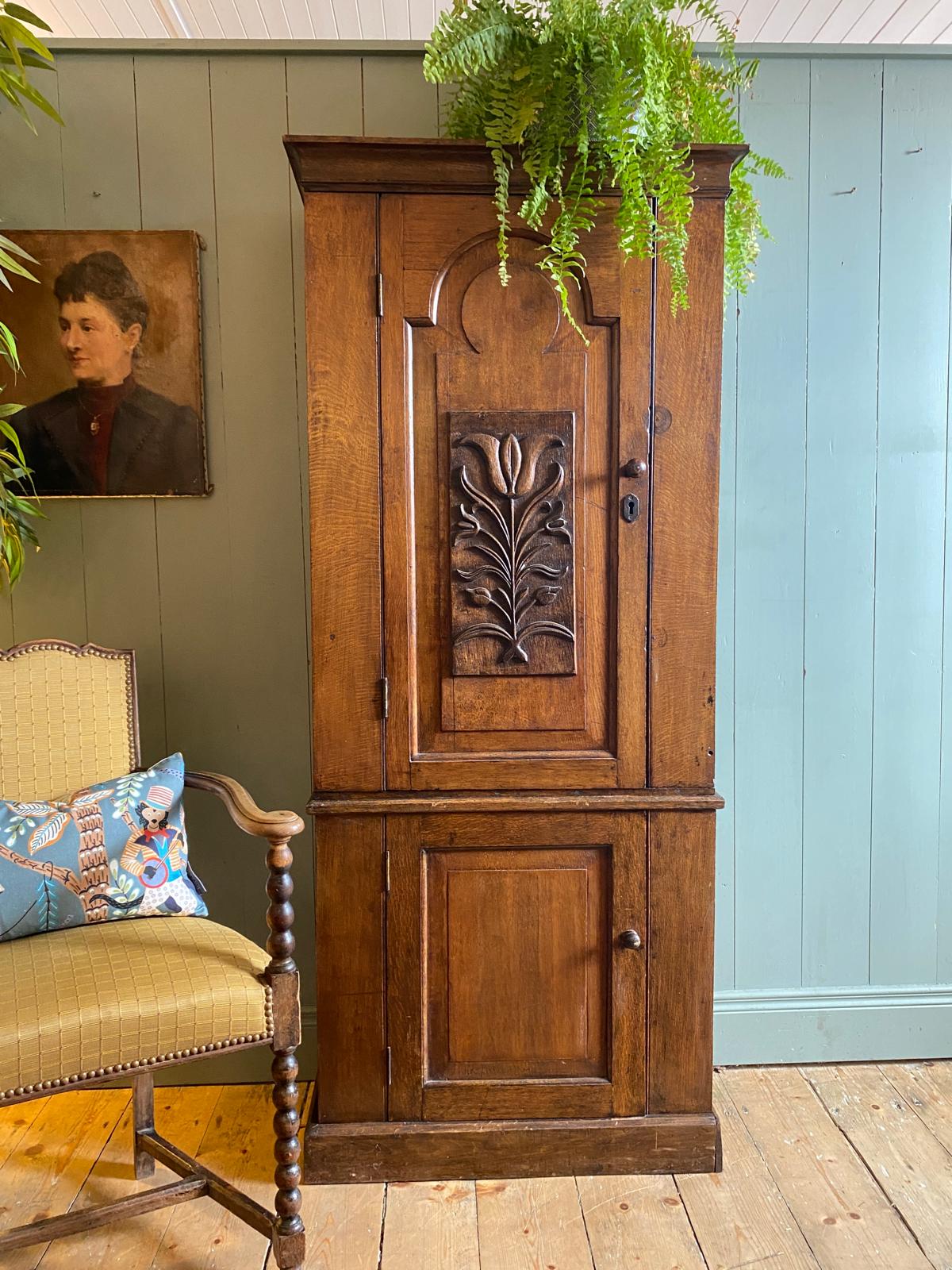 Country Oak Cupboard on Cupboard c.1880