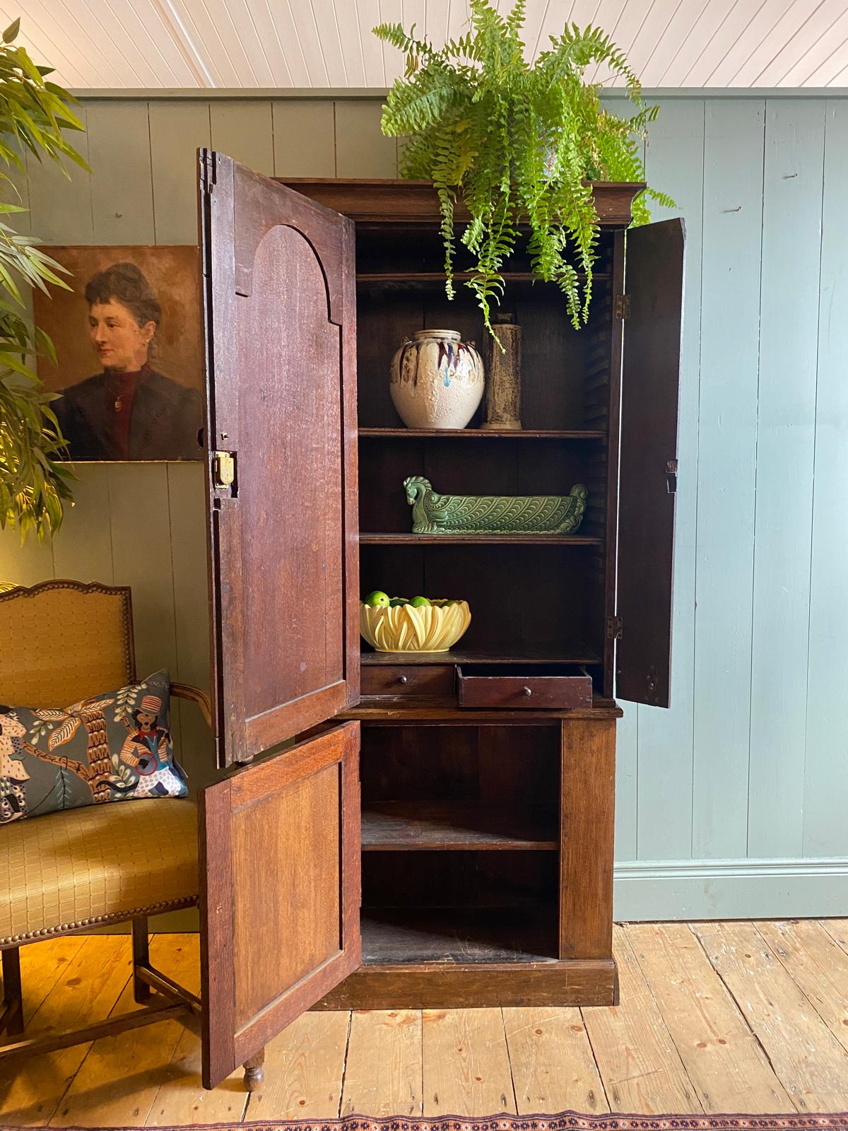 Country Oak Cupboard on Cupboard c.1880