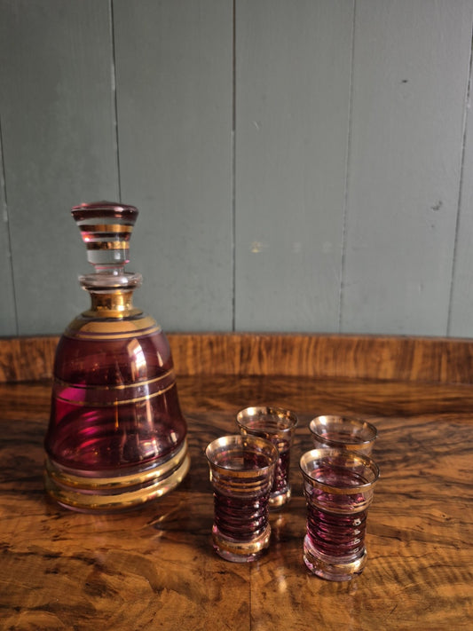 Vintage Cranberry Glass Liqueur Set
