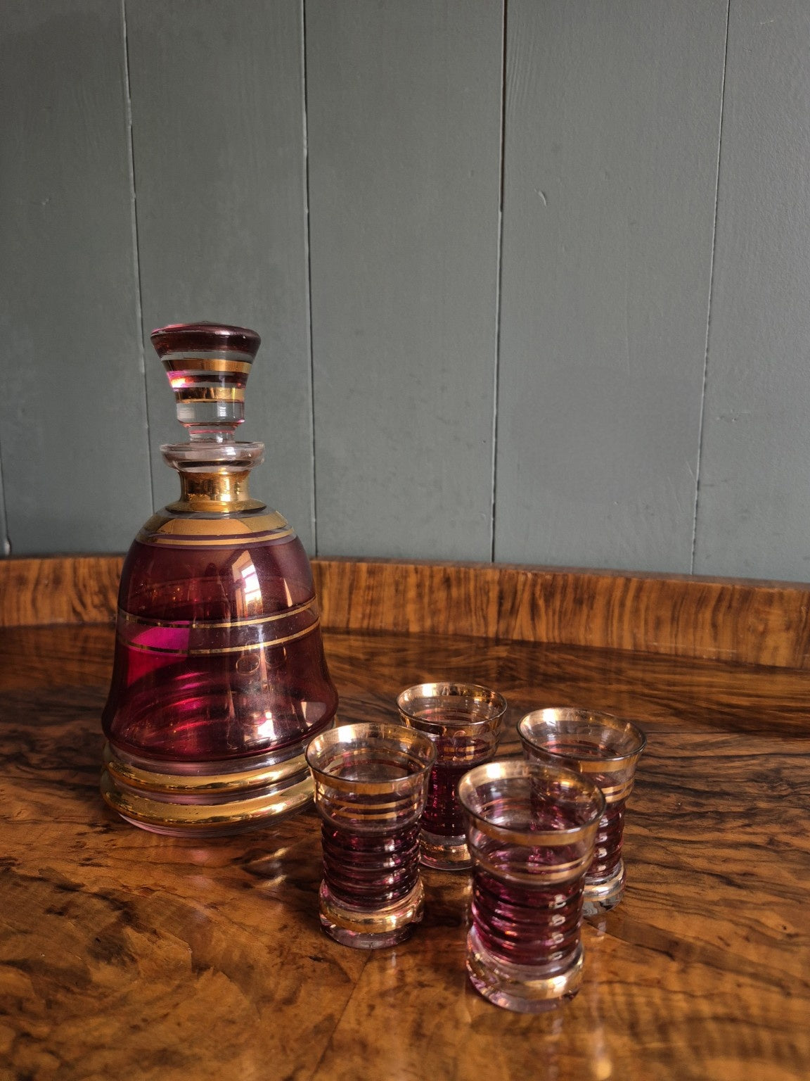 Vintage Cranberry Glass Liqueur Set