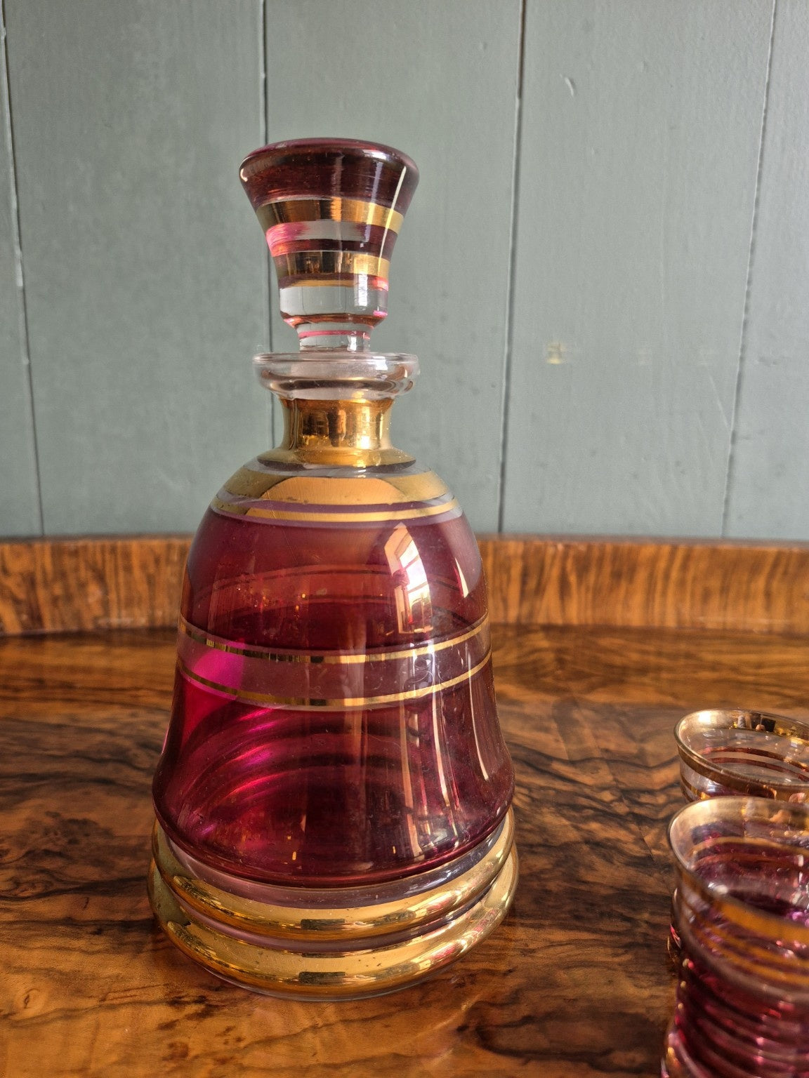 Vintage Cranberry Glass Liqueur Set
