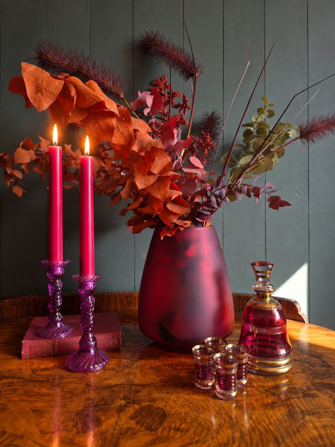 Vintage Cranberry Glass Liqueur Set