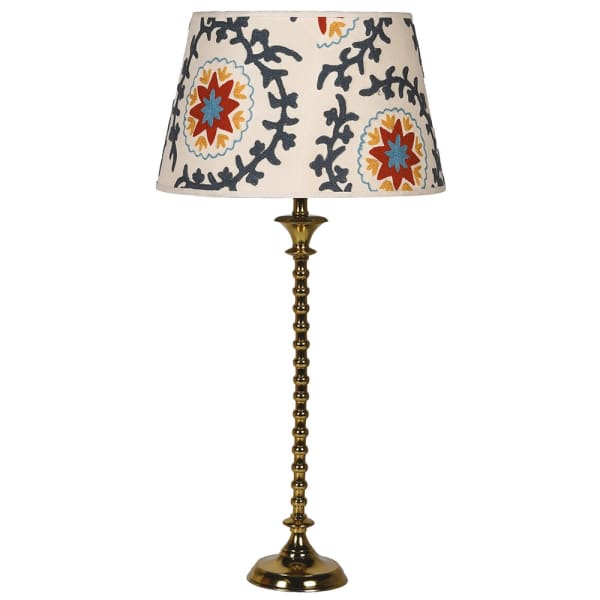 Tall Brass Table Lamp with Crewel Embroidery Shade