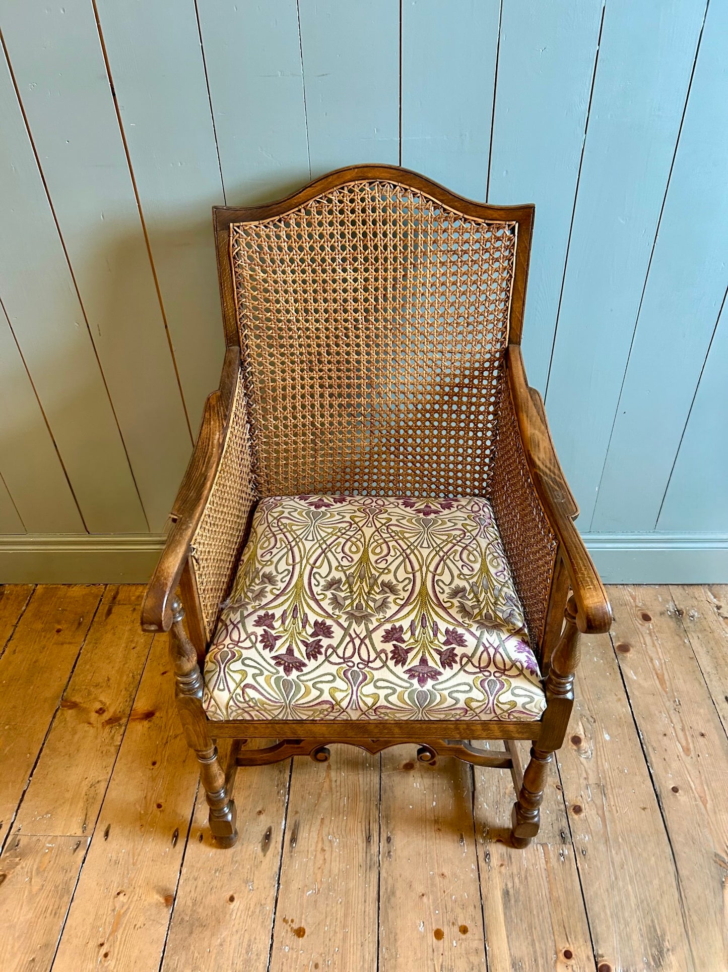 Edwardian Walnut Bergère Armchair