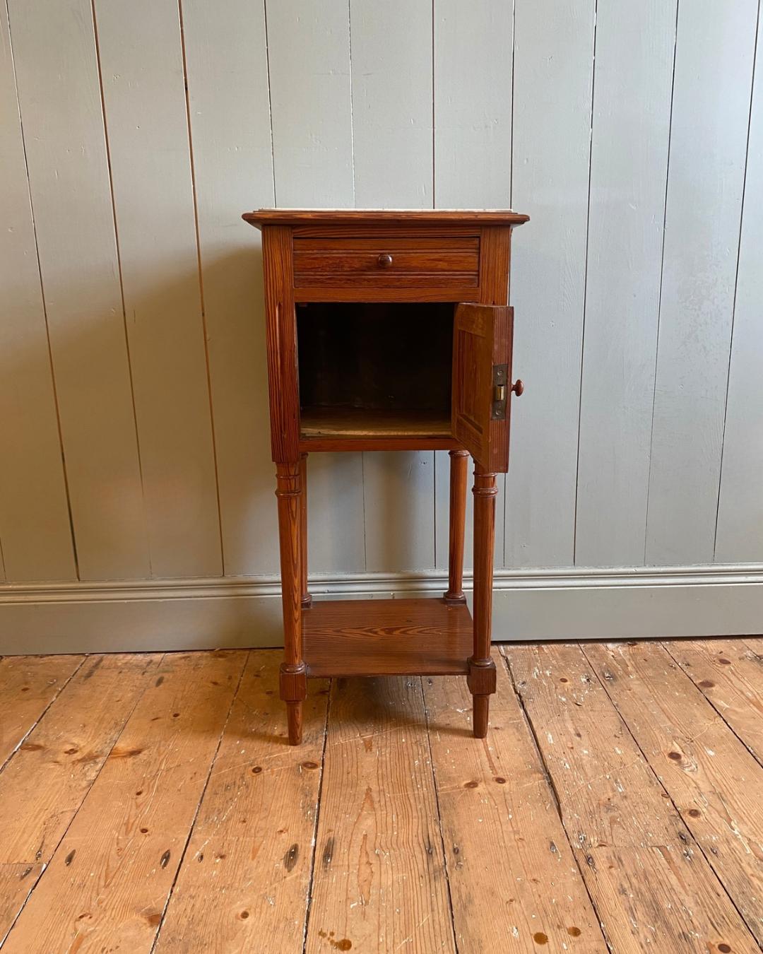 Antique French Pitch Pine Bedside Cabinet