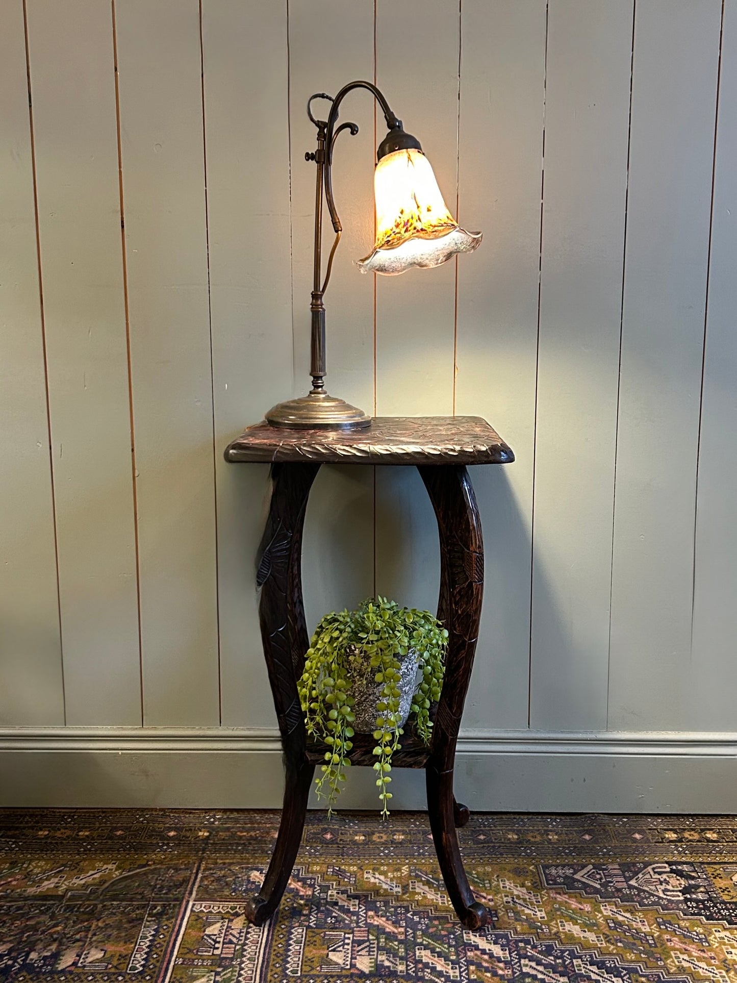 Vintage Lamp with MottledGlass Shade