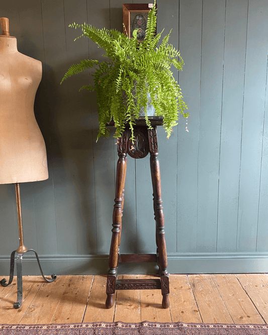 Early 1900s Carved Oak Plant Stand