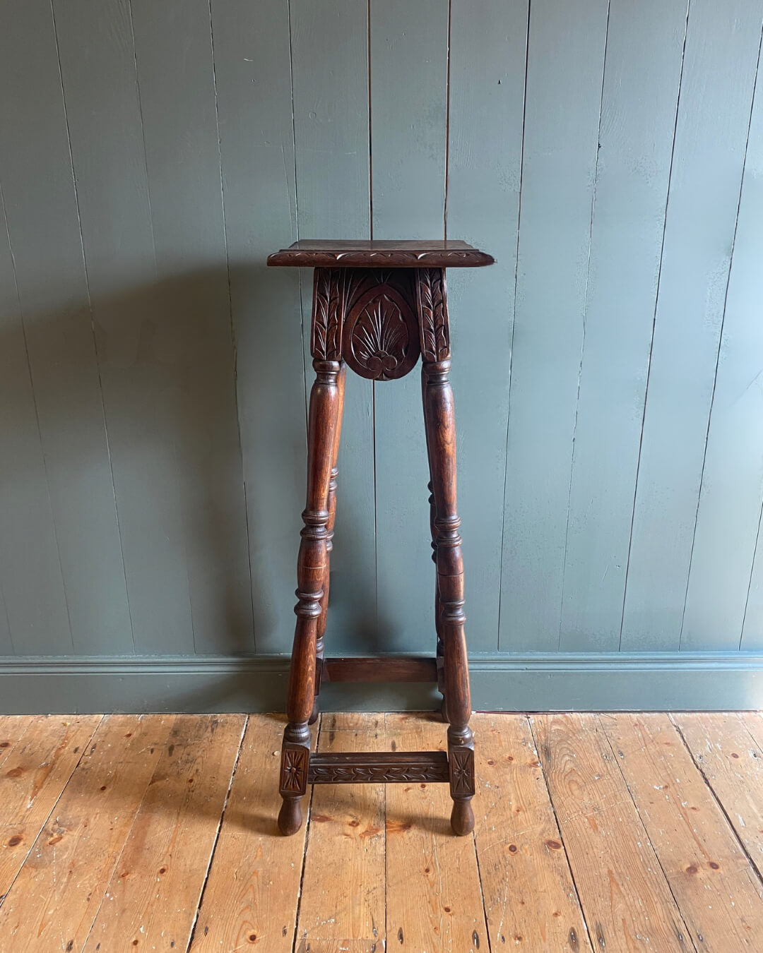 Early 1900s Carved Oak Plant Stand