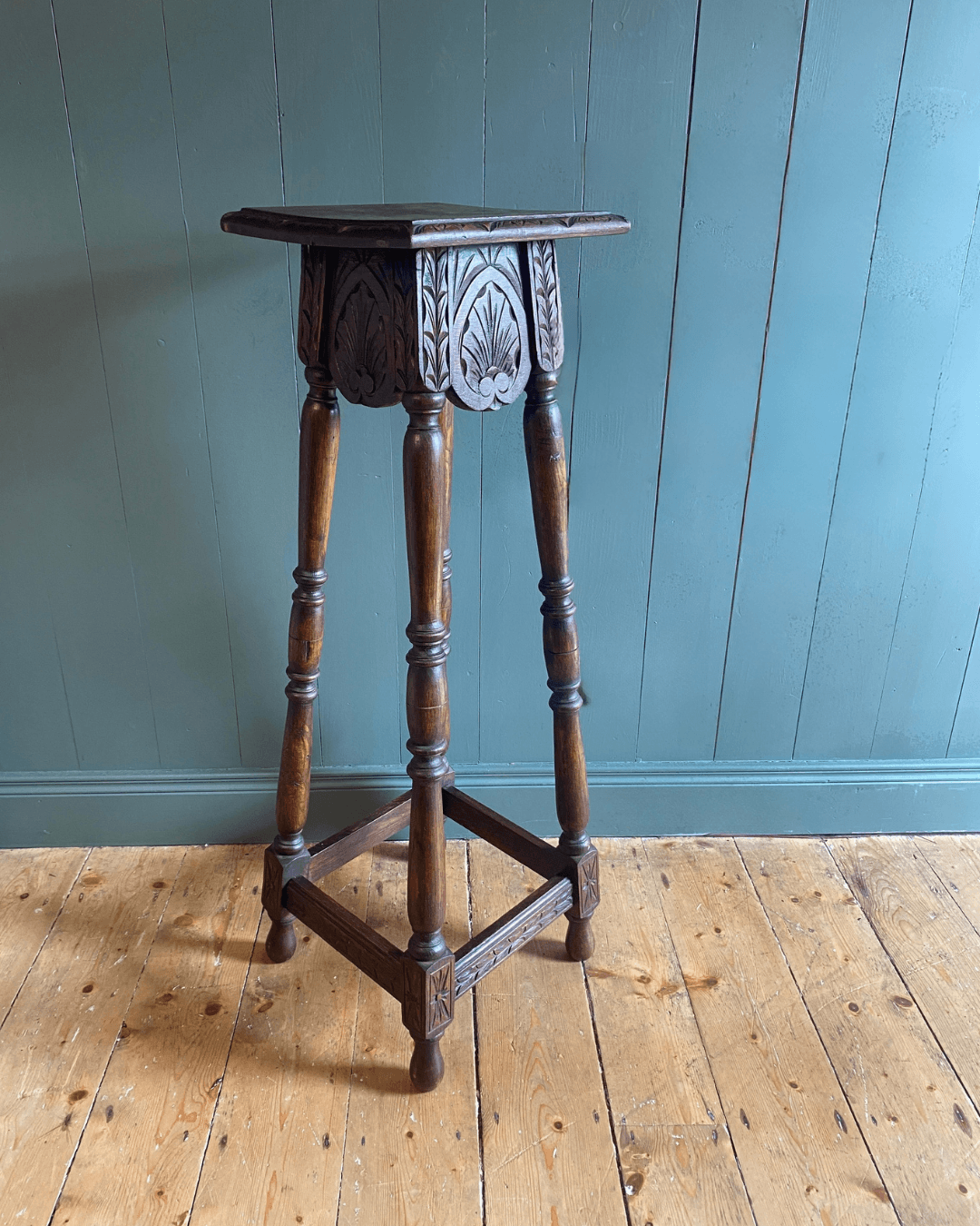 Early 1900s Carved Oak Plant Stand