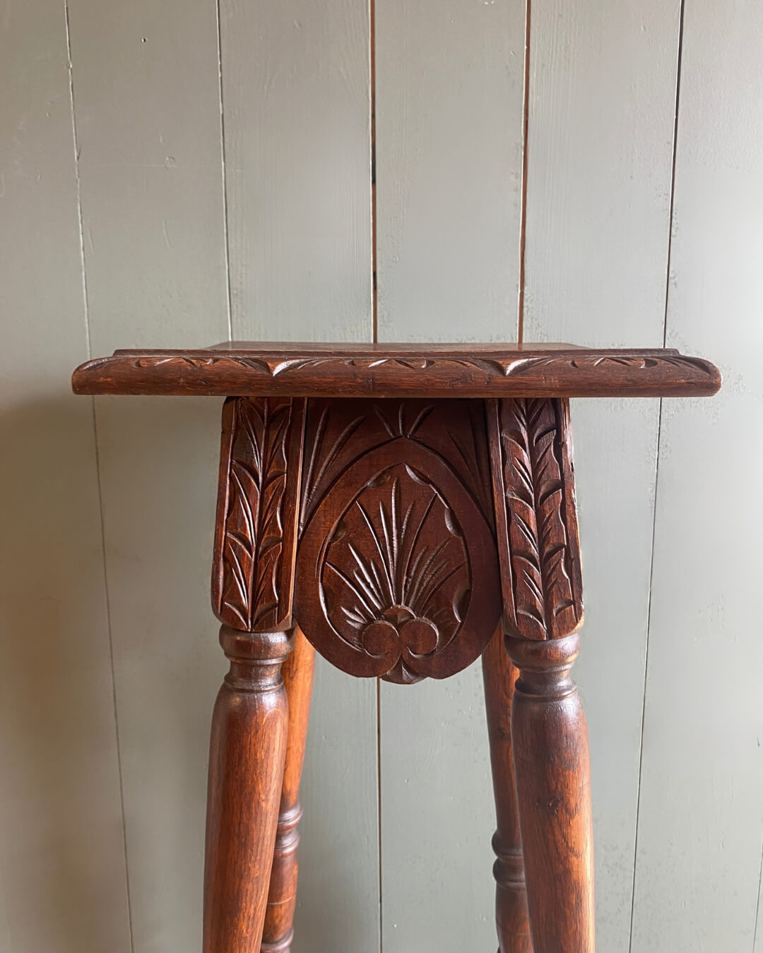 Early 1900s Carved Oak Plant Stand