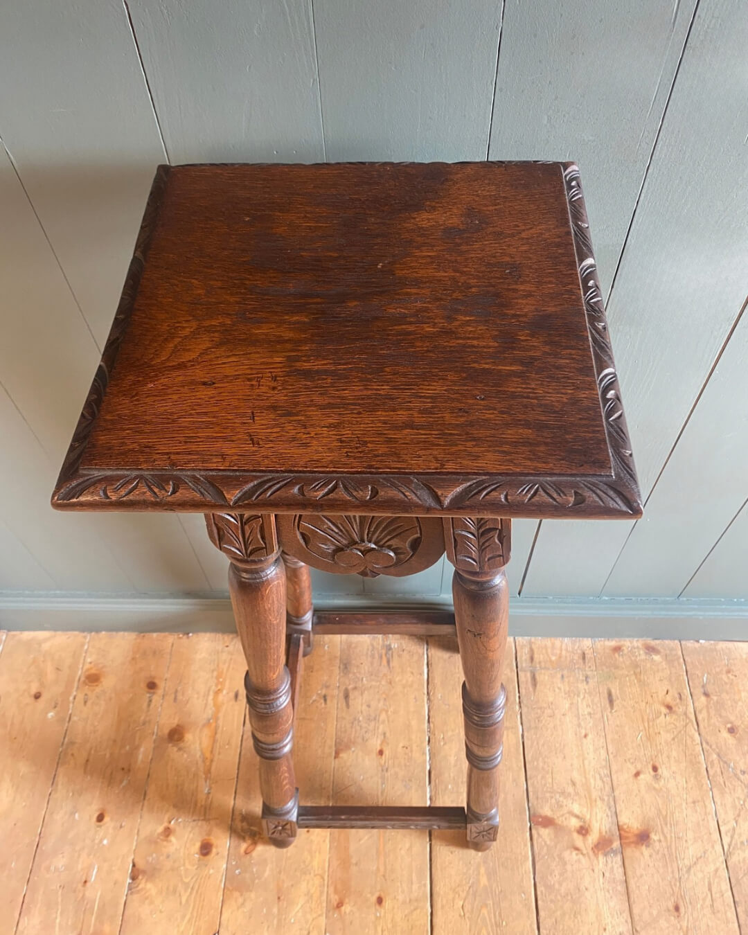 Early 1900s Carved Oak Plant Stand