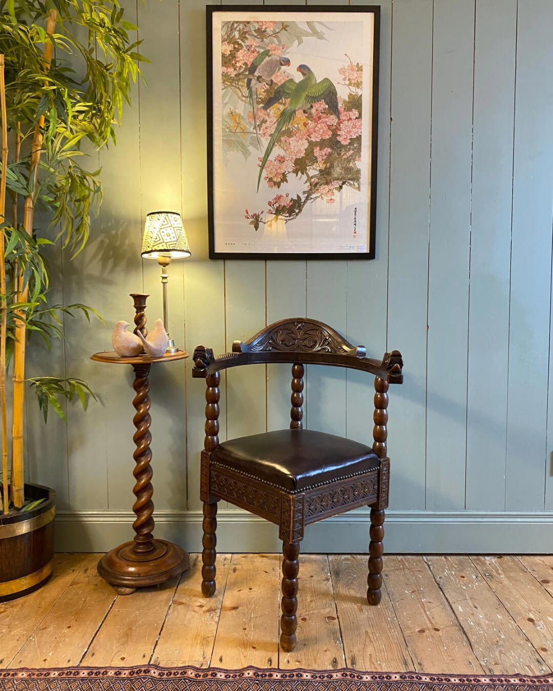 Early 1900s Norwegian Carved Oak Corner Chair