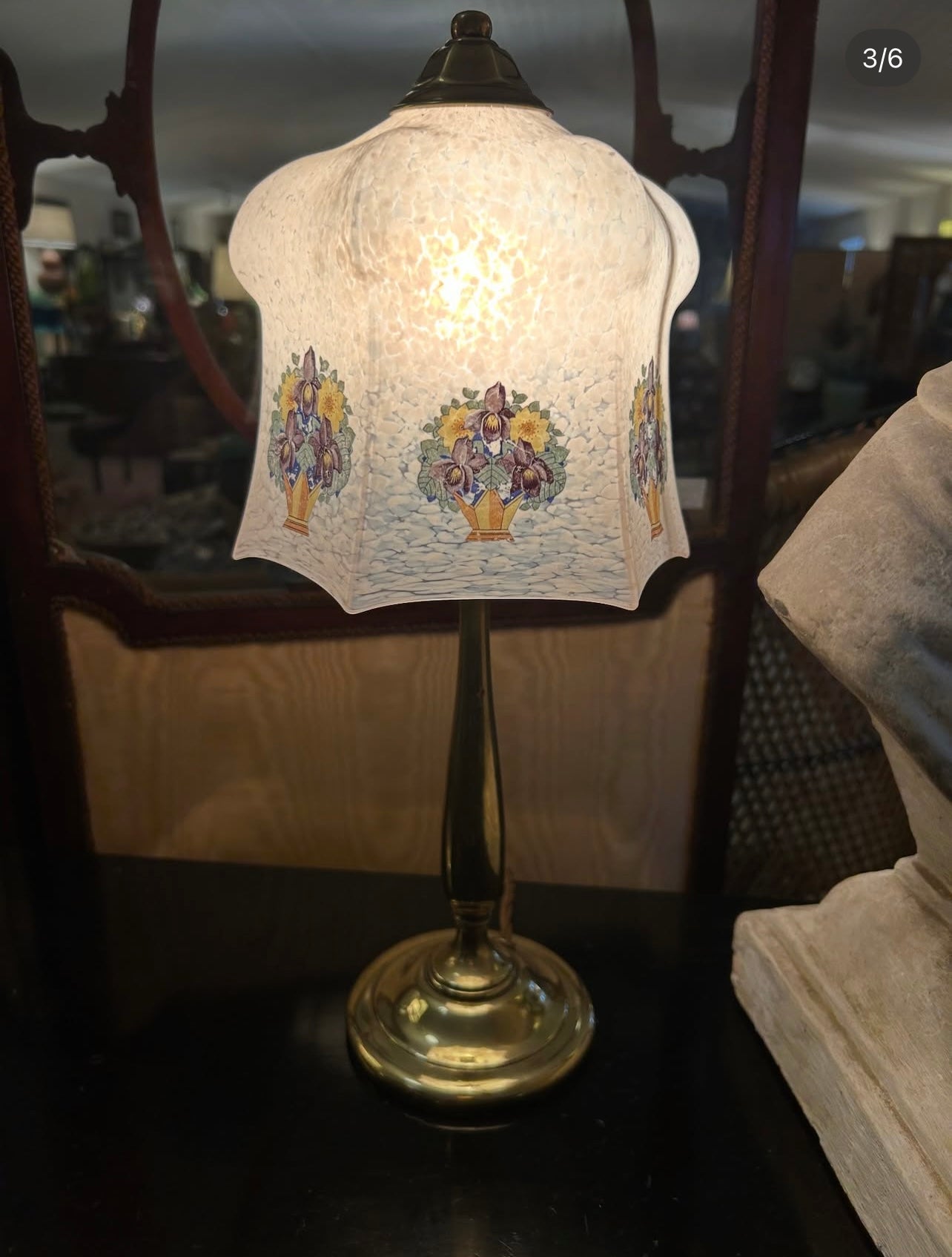 Pair of Edwardian Glass & Brass Table Lamps