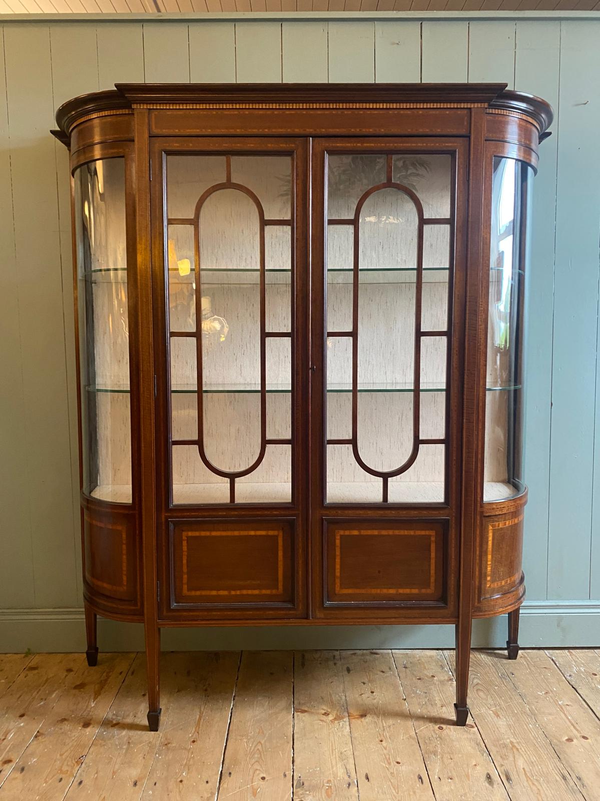 Edwardian Inlaid Display Cabinet with Bowed Glass Sides c.1905