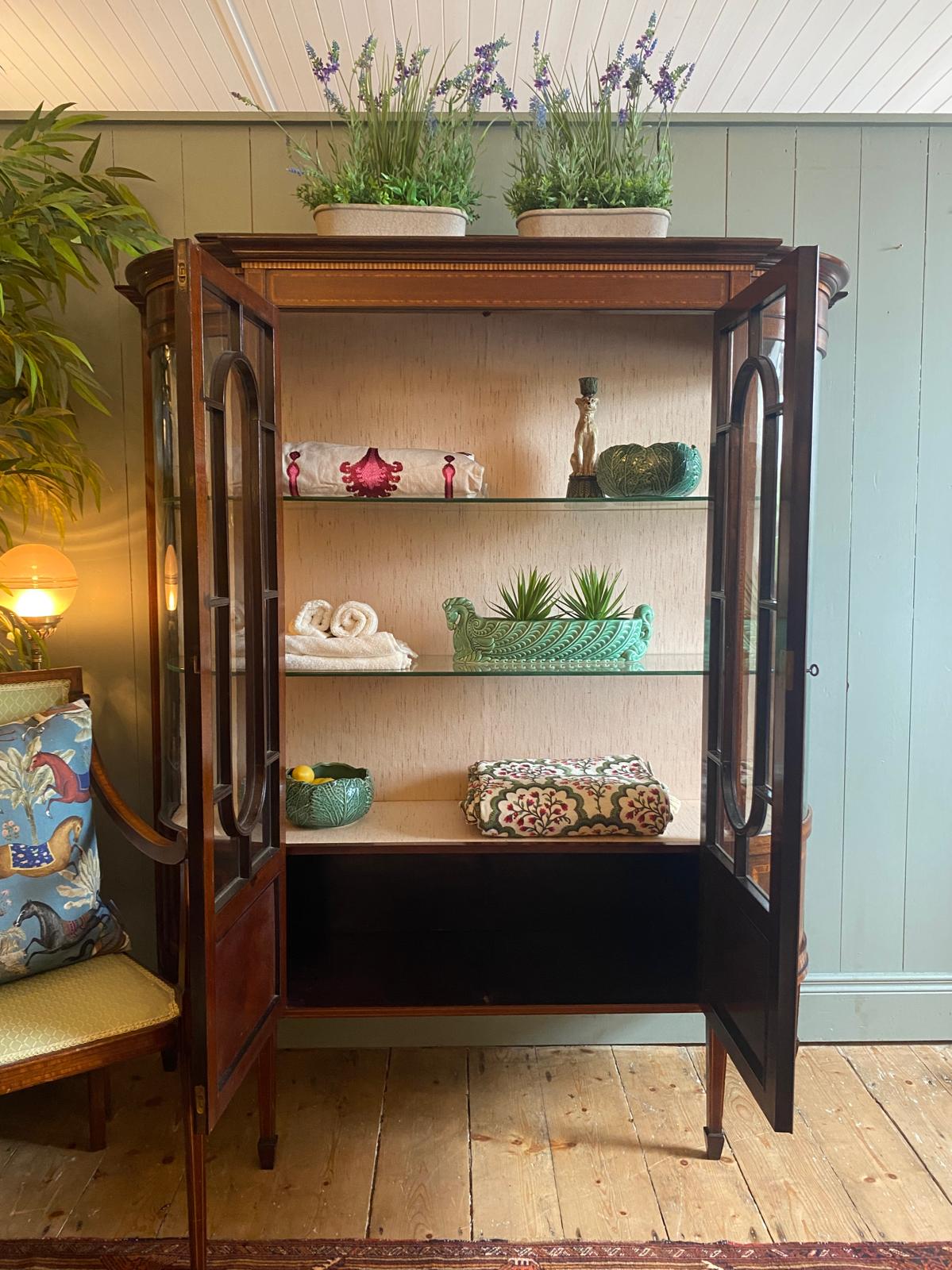 Edwardian Inlaid Display Cabinet with Bowed Glass Sides c.1905
