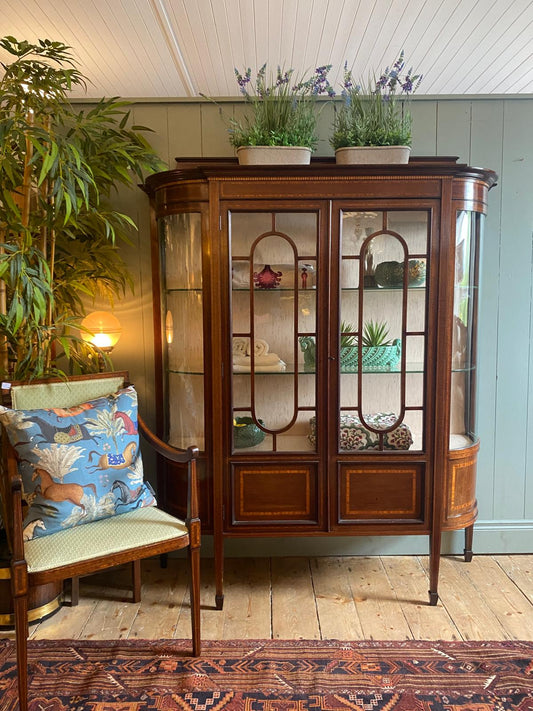 Edwardian Inlaid Display Cabinet with Bowed Glass Sides c.1905