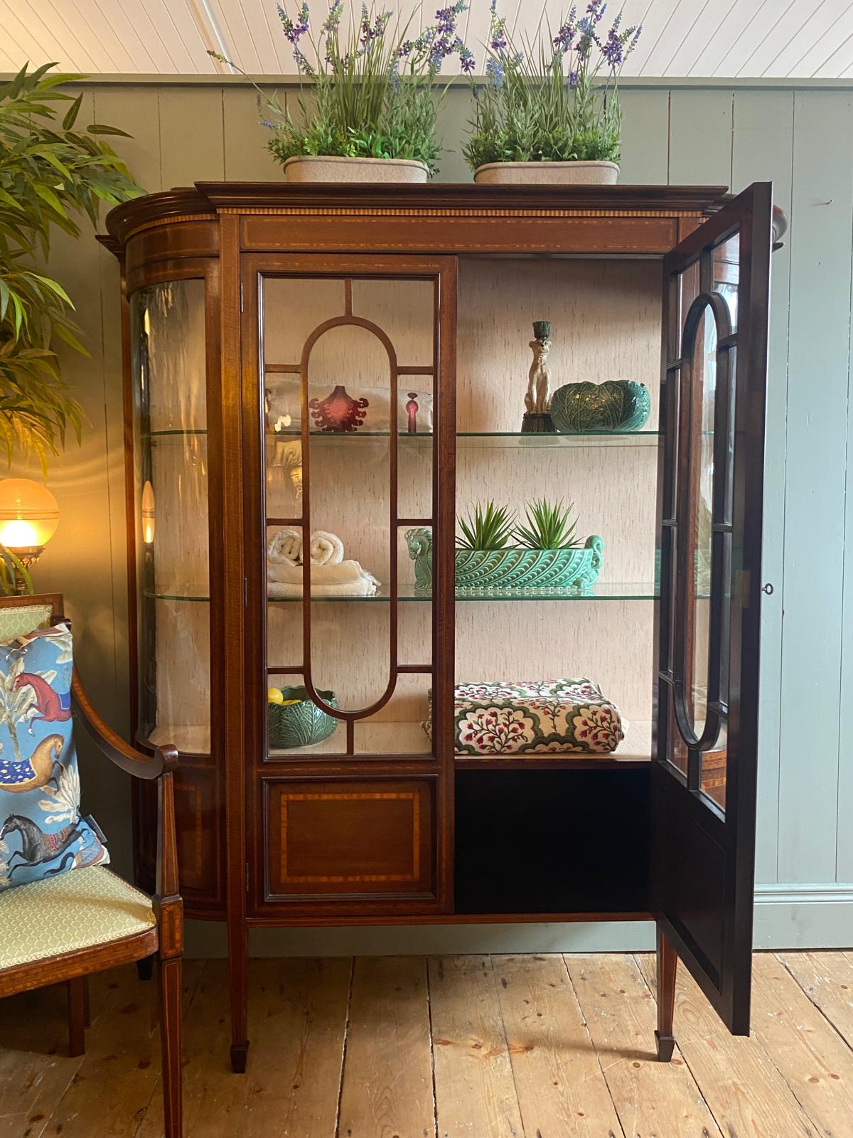 Edwardian Inlaid Display Cabinet with Bowed Glass Sides c.1905