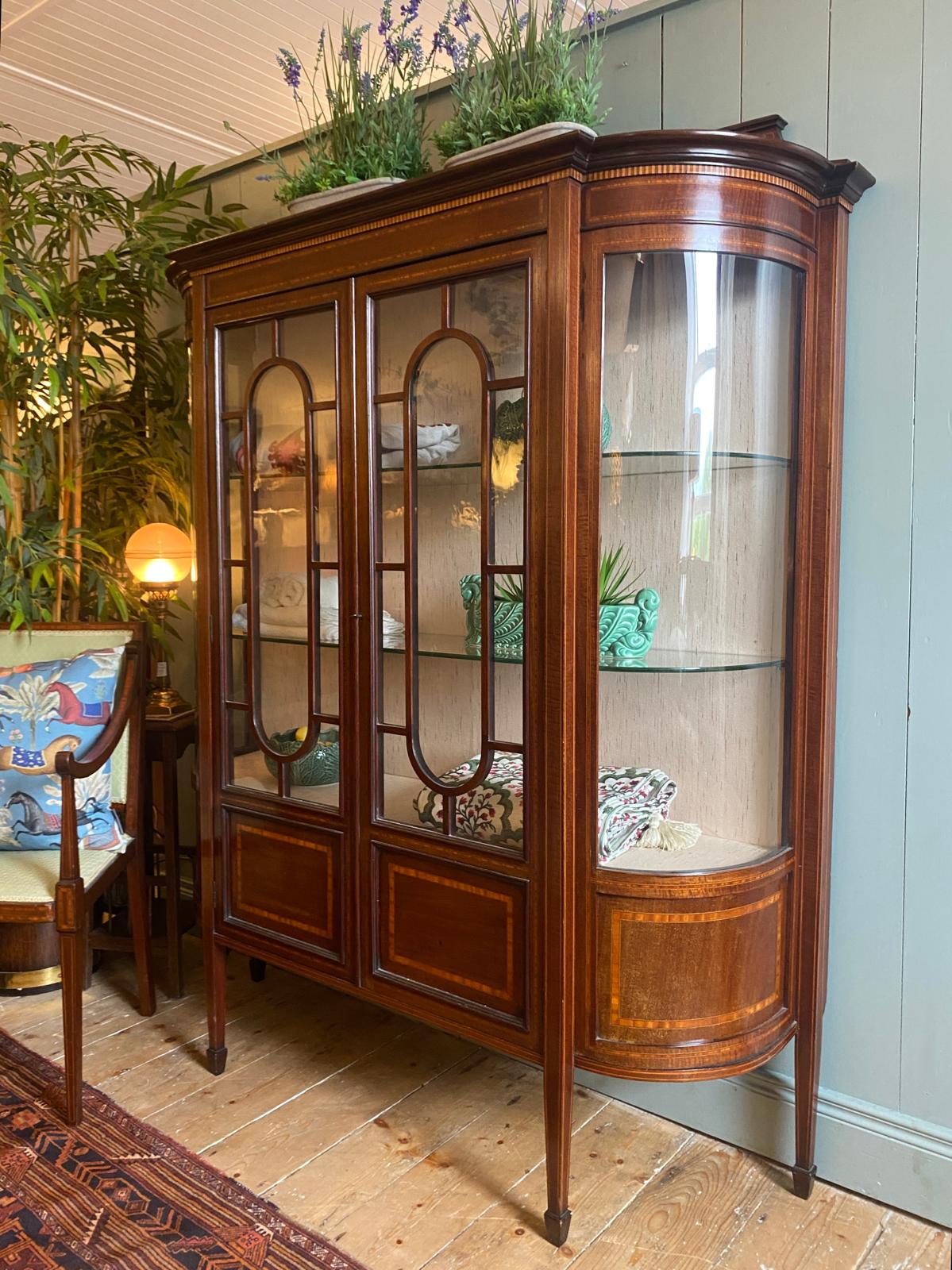 Edwardian Inlaid Display Cabinet with Bowed Glass Sides c.1905