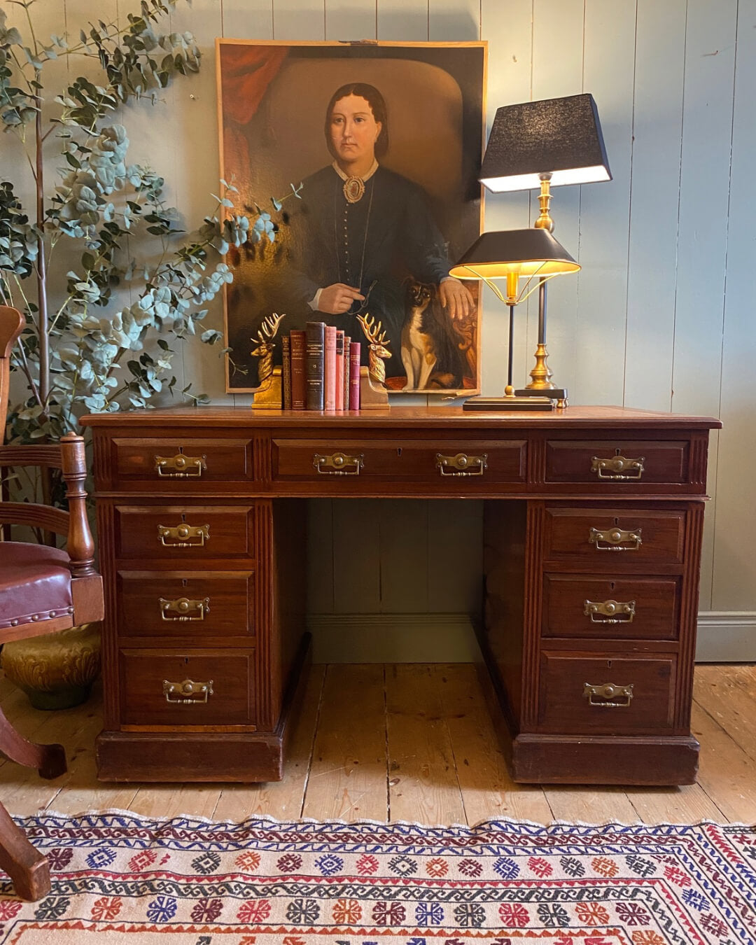 Edwardian Leather Top Pedestal Desk