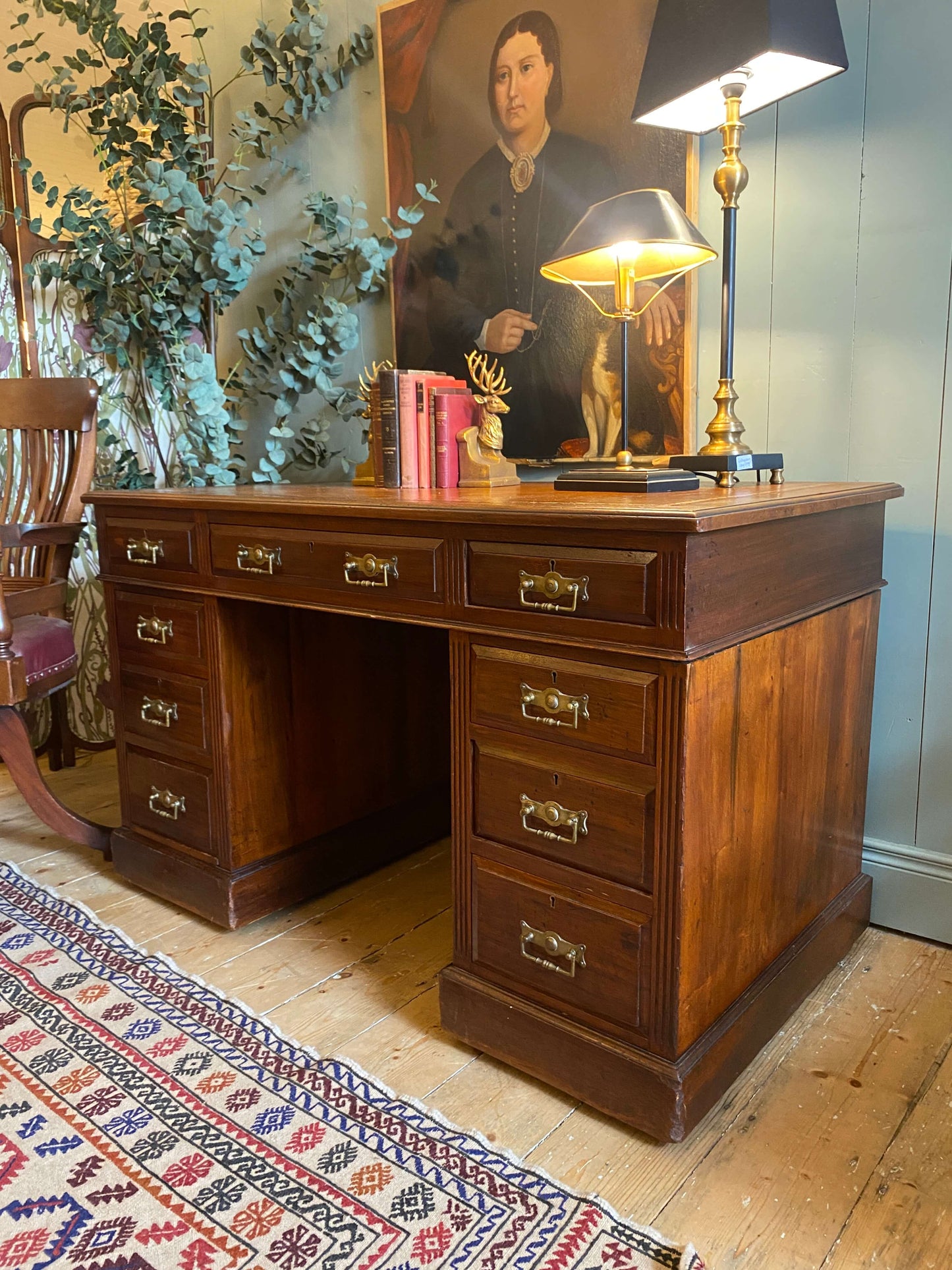 Edwardian Leather Top Pedestal Desk