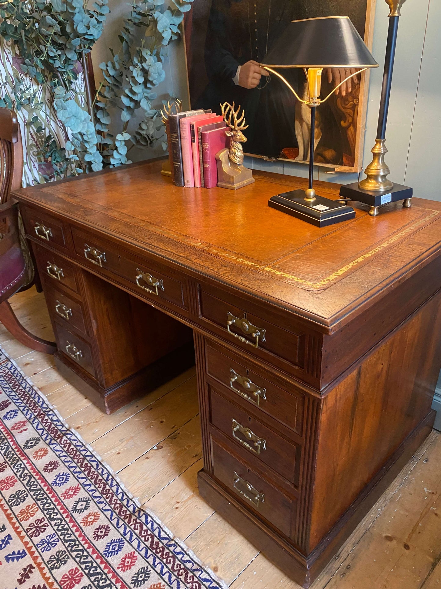 Edwardian Leather Top Pedestal Desk