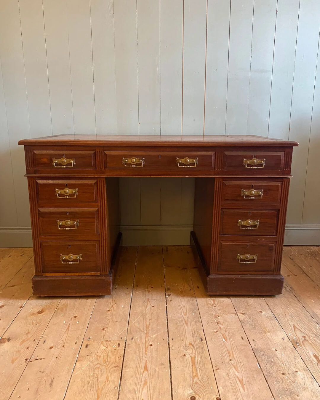 Edwardian Leather Top Pedestal Desk