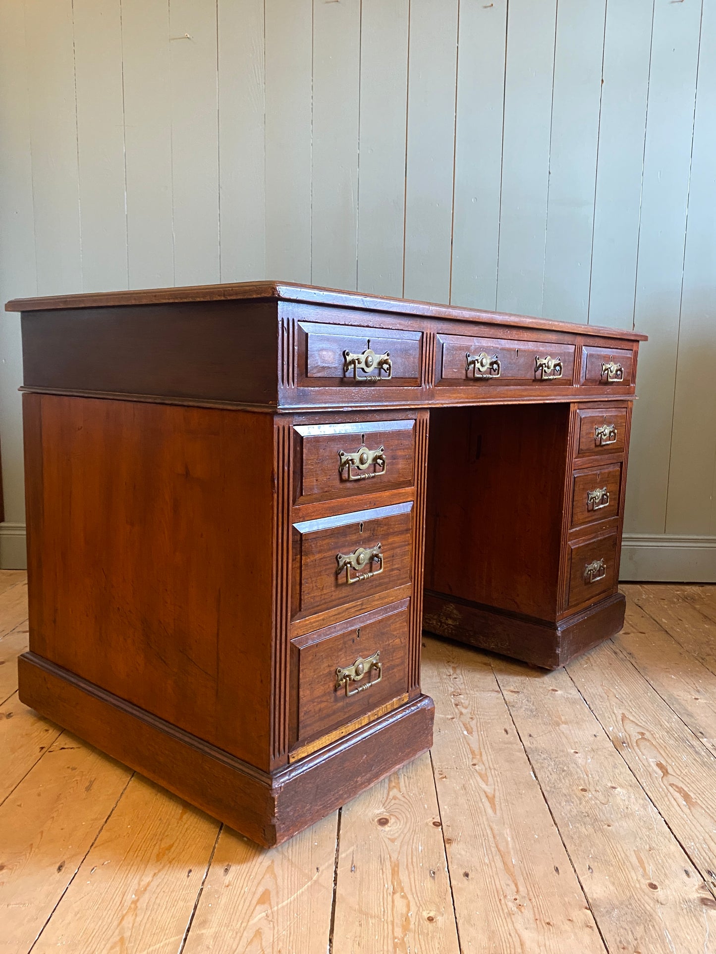 Edwardian Leather Top Pedestal Desk