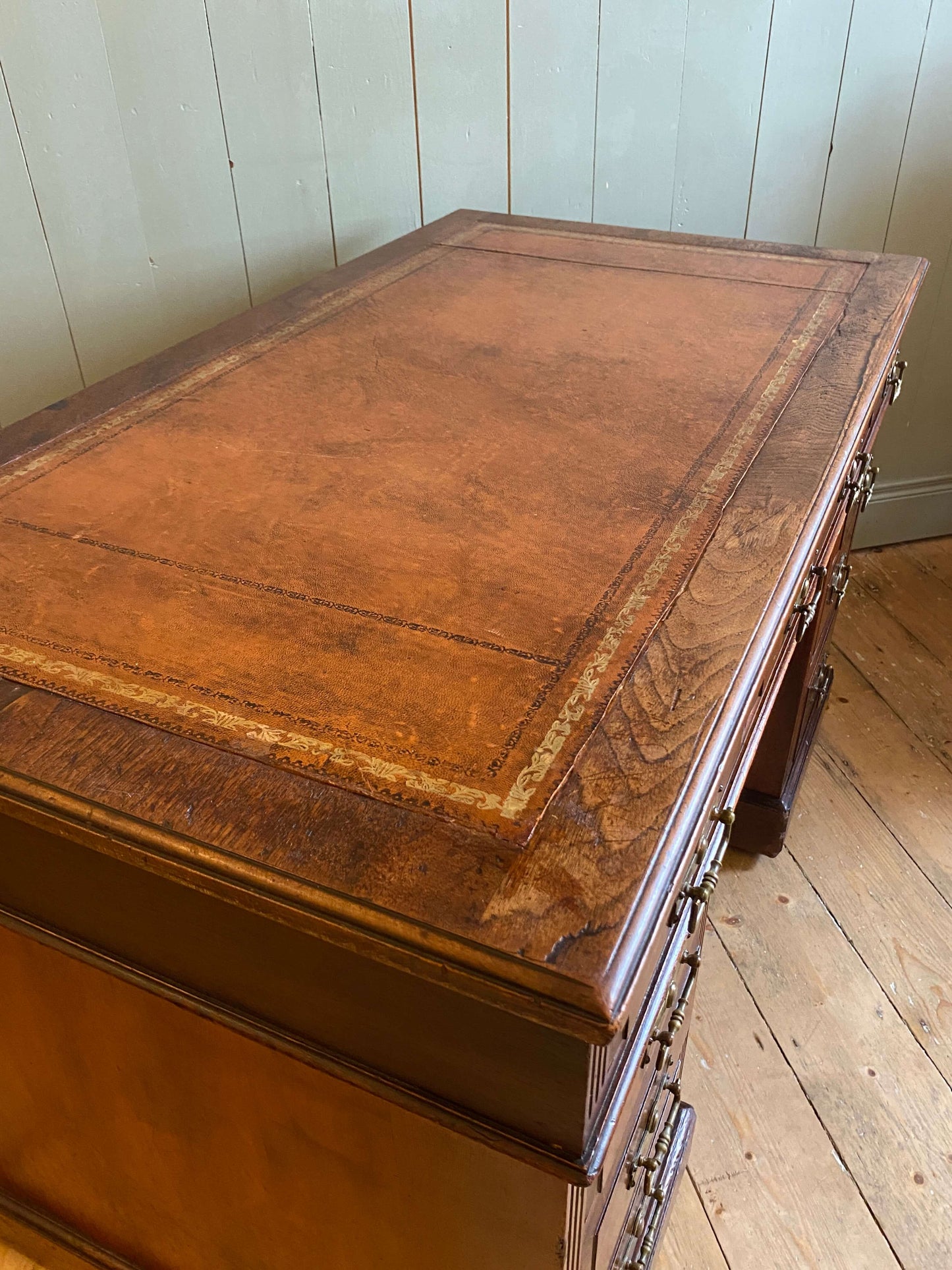 Edwardian Leather Top Pedestal Desk