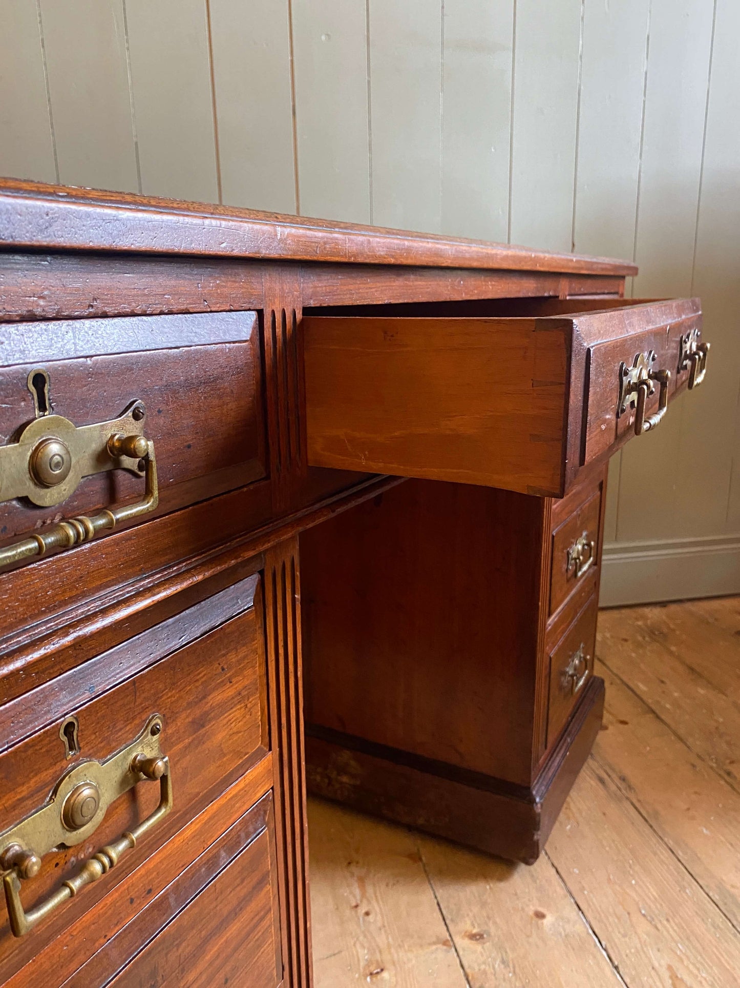 Edwardian Leather Top Pedestal Desk