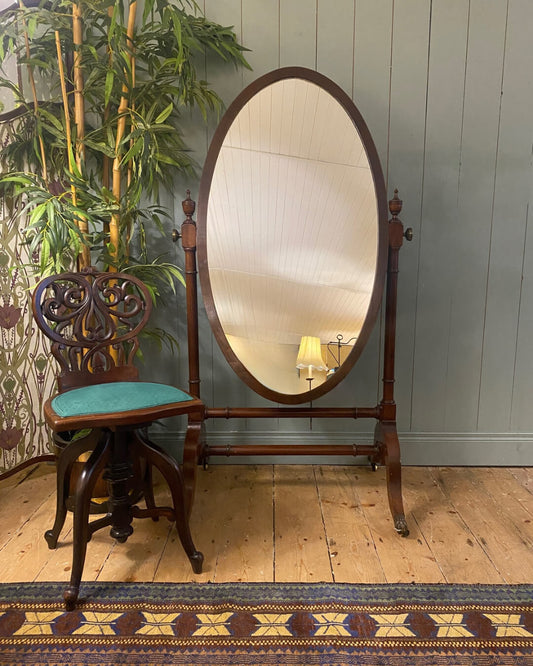 Edwardian Mahogany Oval Cheval Mirror