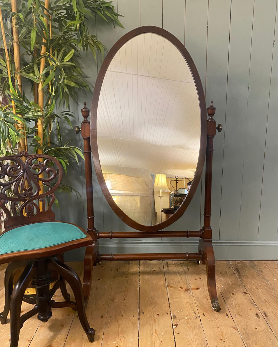 Edwardian Mahogany Oval Cheval Mirror