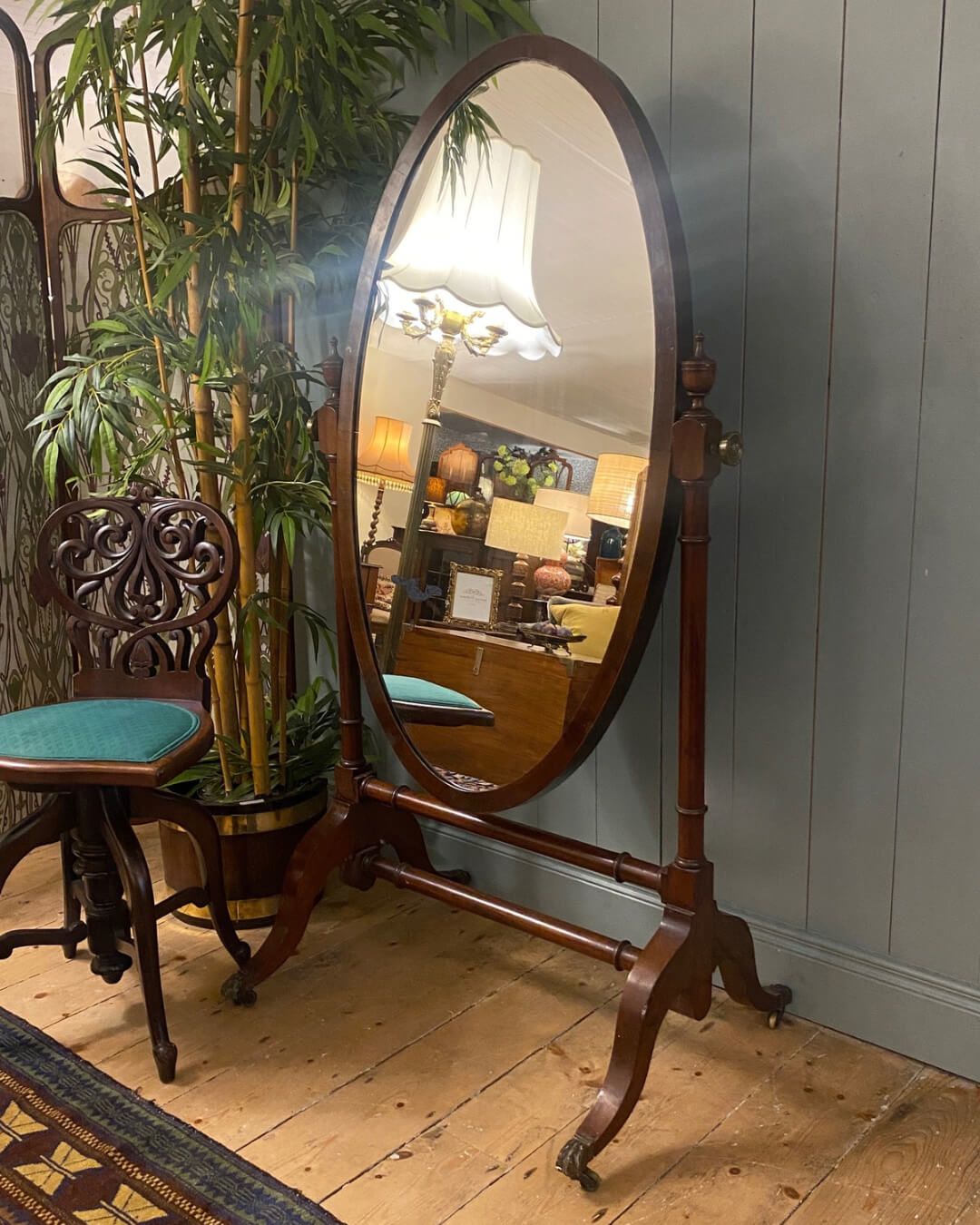 Edwardian Mahogany Oval Cheval Mirror