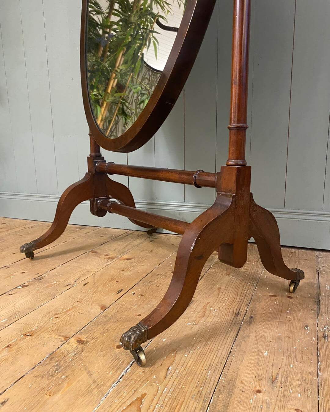 Edwardian Mahogany Oval Cheval Mirror