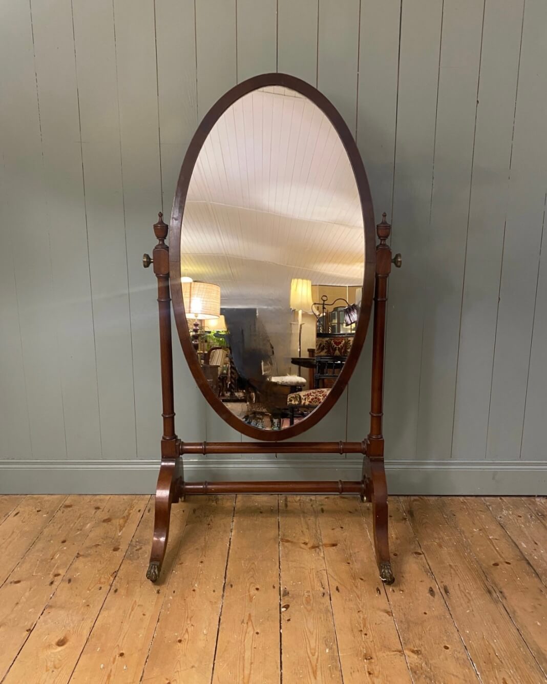 Edwardian Mahogany Oval Cheval Mirror