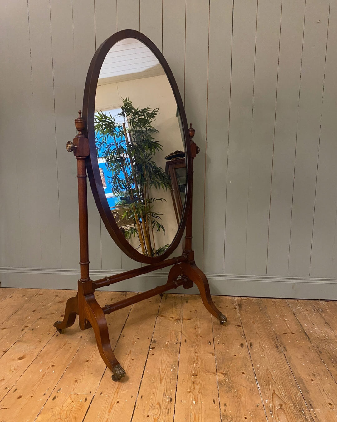 Edwardian Mahogany Oval Cheval Mirror