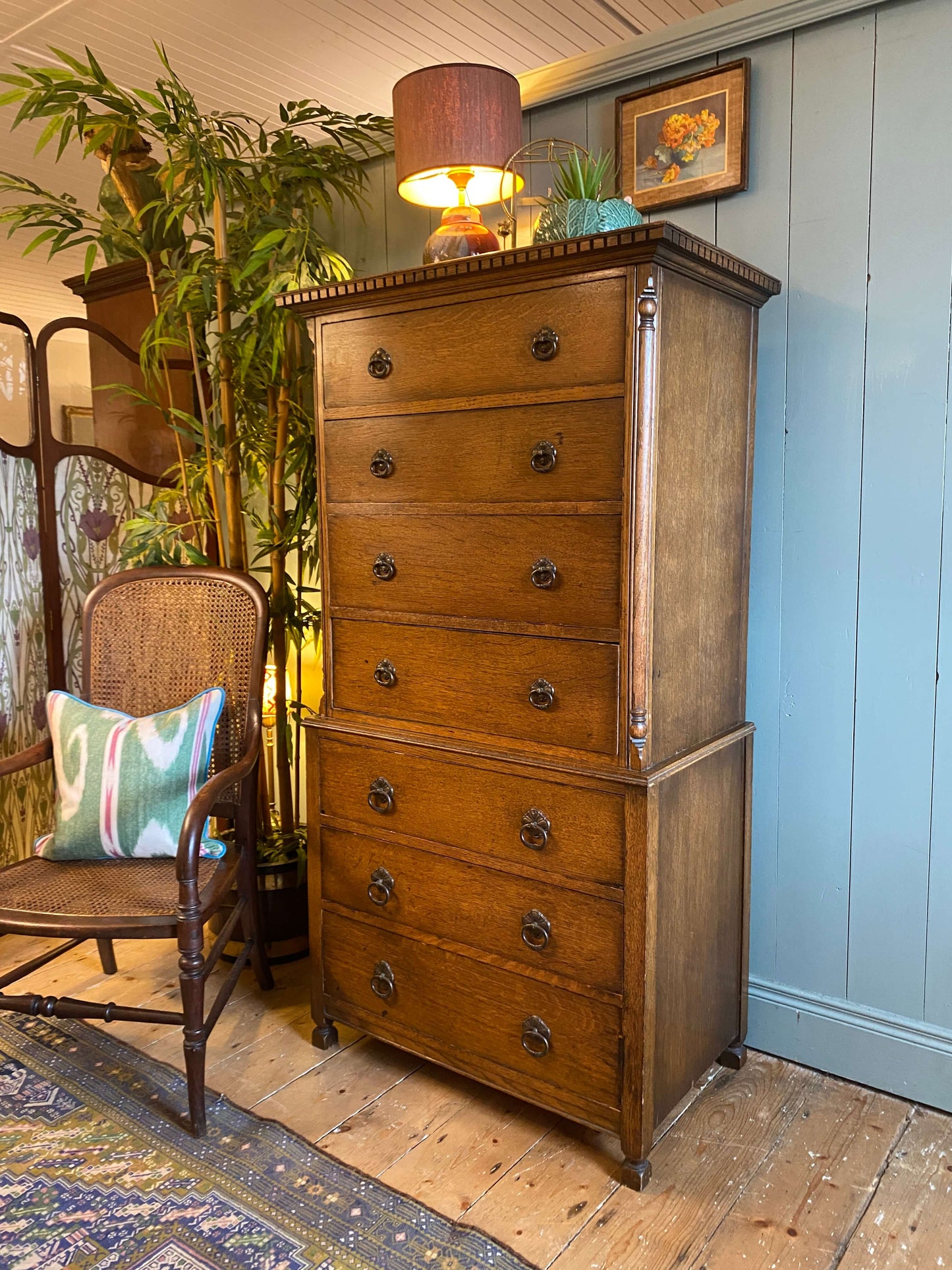 Edwardian Oak Chest On Chest