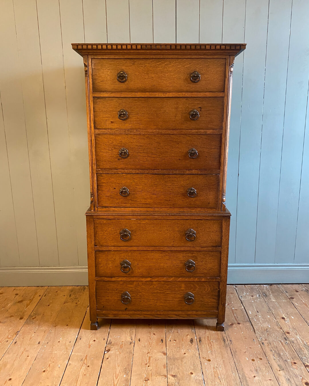 Edwardian Oak Chest On Chest