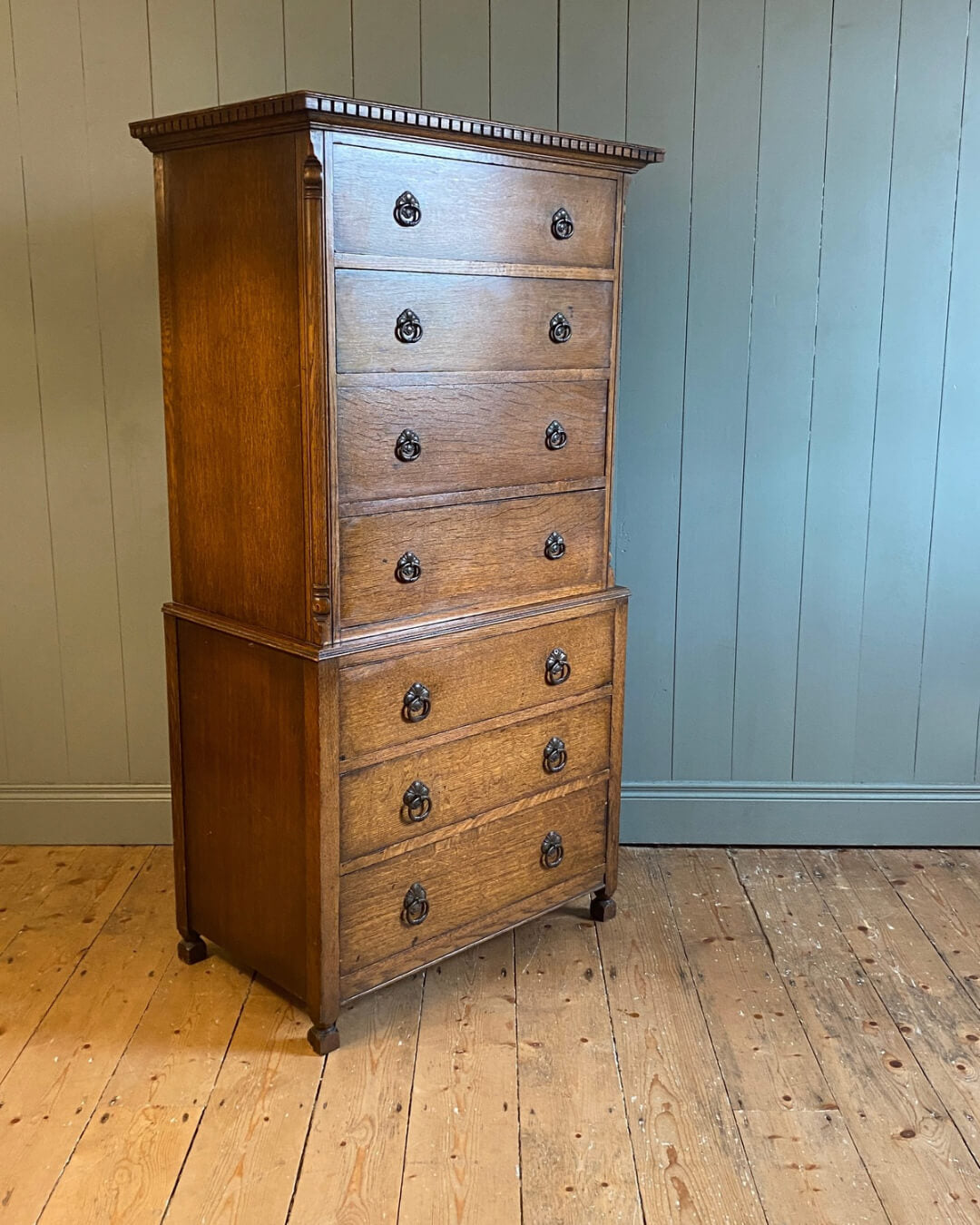 Edwardian Oak Chest On Chest