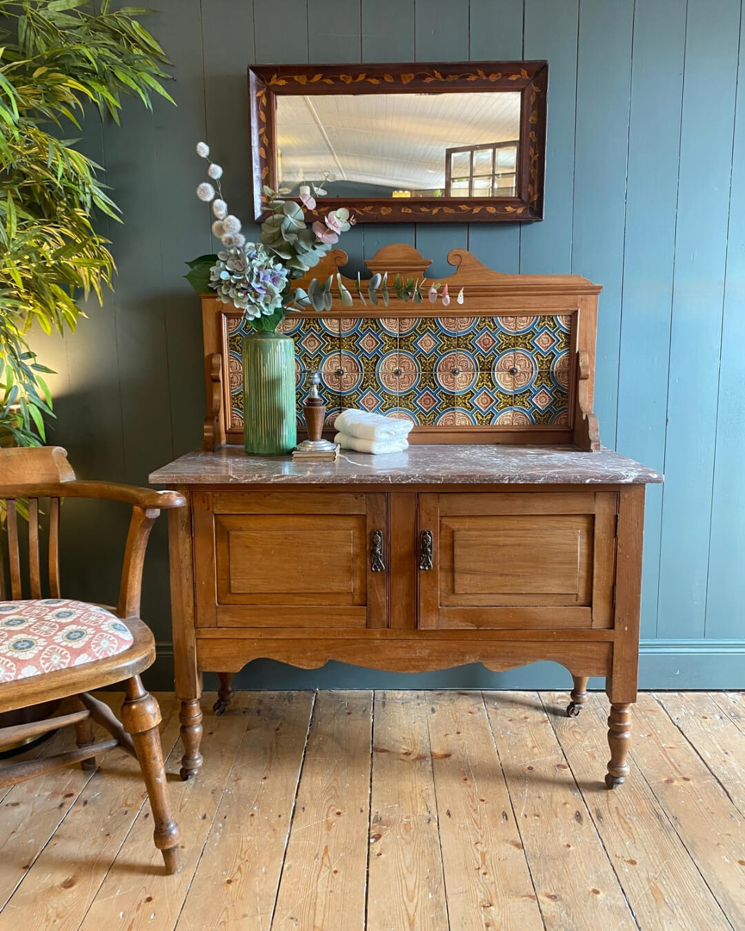 Edwardian Pine Marble Top Washstand